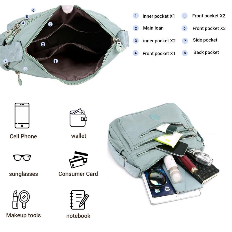 Nylon Fabric Crossbody Bag Anti-Theft Women's Shoulder Bag Multi-Layer Pocket Wallet