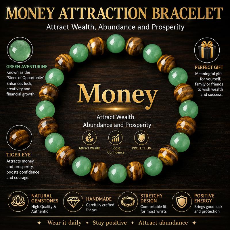 Money Bracelet – Green Aventurine & Tiger Eye